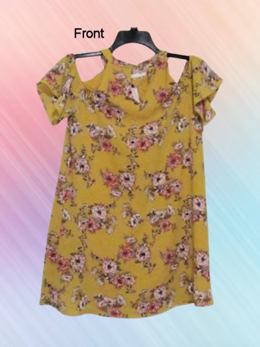 AS U WISH size M mini dress cold shoulder yellow floral lined - Picture 7 of 13